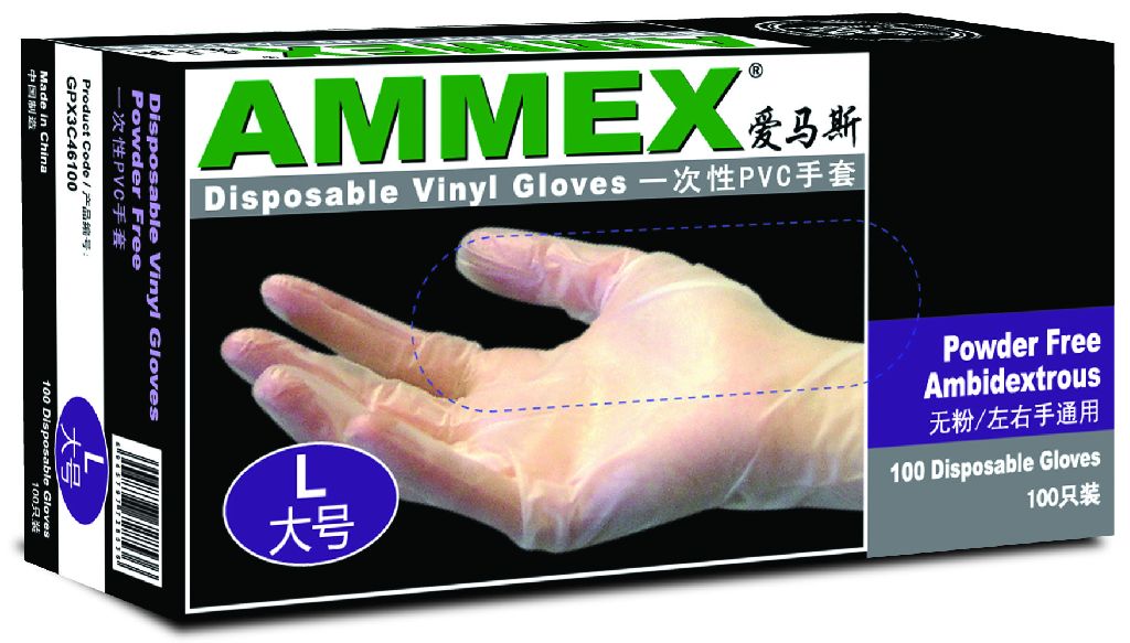 美國(guó)愛馬斯一次性PVC手套(無粉，光面）